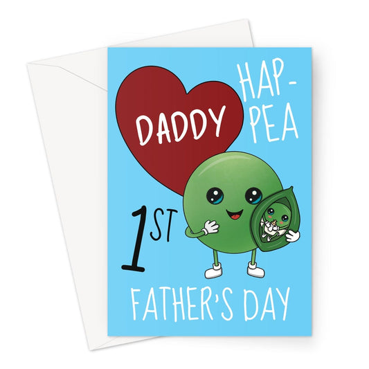 Cute first father's day card for daddy, pea illustration.