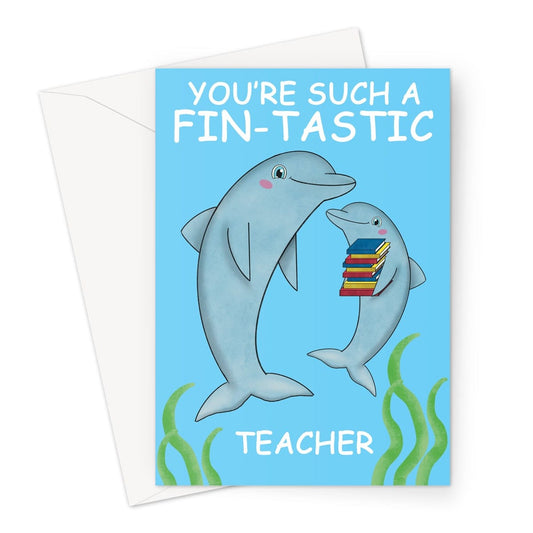 Thank you teacher card with dolphins.