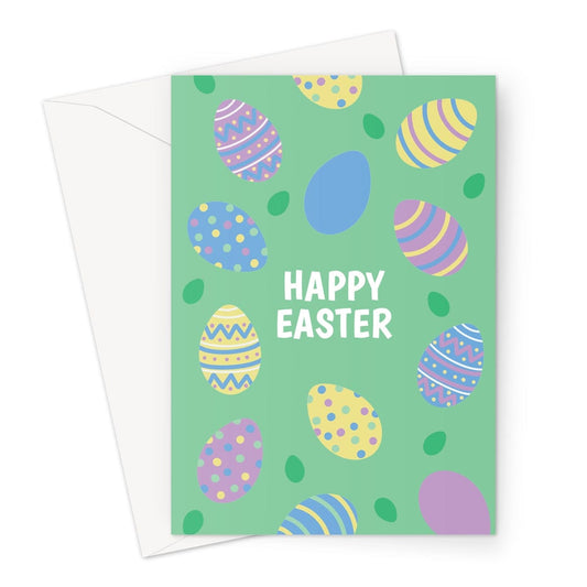 A chocolate easter egg pattern, happy easter greeting card.