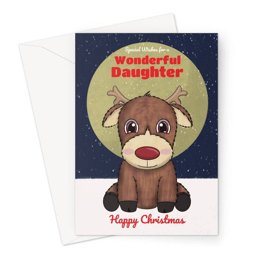 Merry Christmas Card For Daughter - Cute Reindeer - A5 Greeting Card