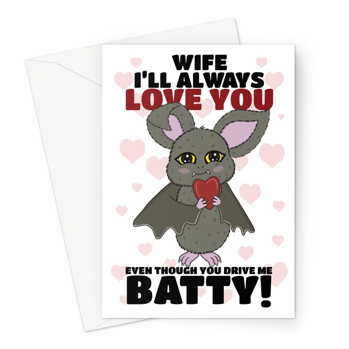 Cute Bat Wife Valentine's Card Greeting Card Cupsie's Creations