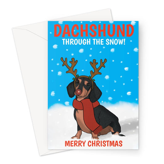Merry Christmas Card - Funny Dachshund Through The Snow Dog - A5 Greeting Card