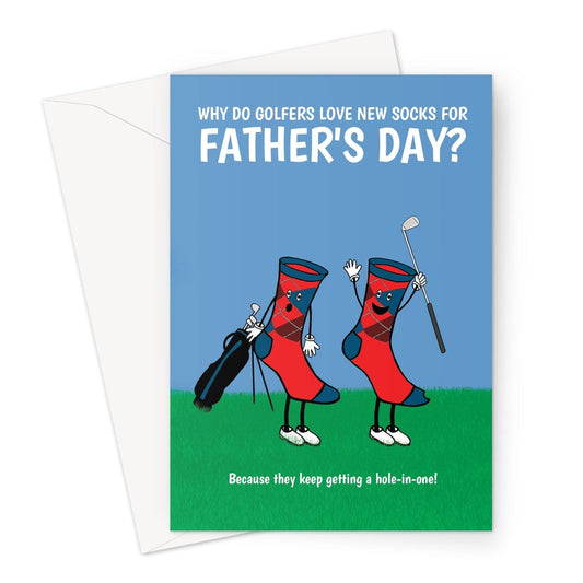 Happy Father's Day Card - Funny Golf Pun Hole-in-one Socks  - A5 Greetings Card