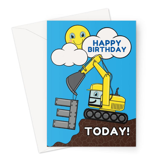 A digger themed 3rd birthday card for a boy age 3.