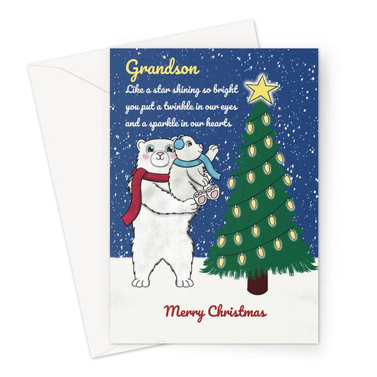 Merry Christmas Card For Grandson - Cute Polar Bears - A5 Greeting Card
