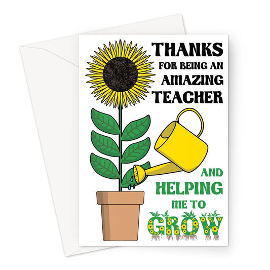 Thank You Card For Teacher - Amazing Teacher Helping Me To Grow -  A5 Greeting Card