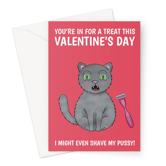 Naughty Shaven Pussy Cat Valentine's Day Card Greeting Card