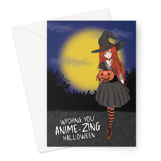 Cute anime witch Halloween card
