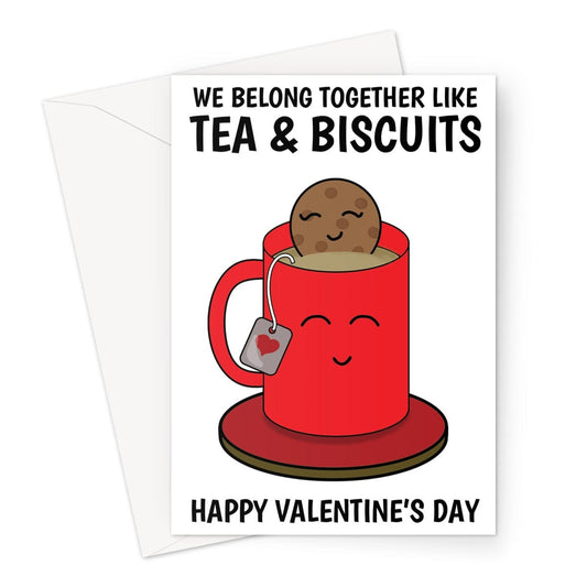 Happy Valentine's Day Card - Funny Tea And Biscuits - A5 Greeting Card