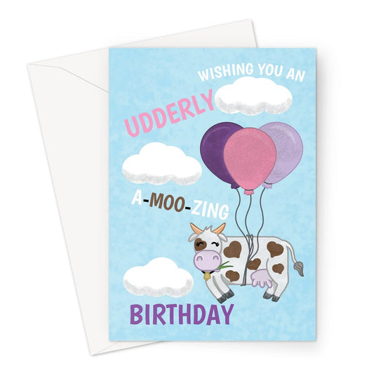 Funny dairy cow themed birthday card.