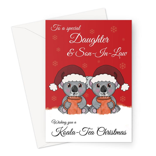 Merry Christmas Card For Daughter and Son-In-Law - Koala Tea Pun - A5 Greeting Card