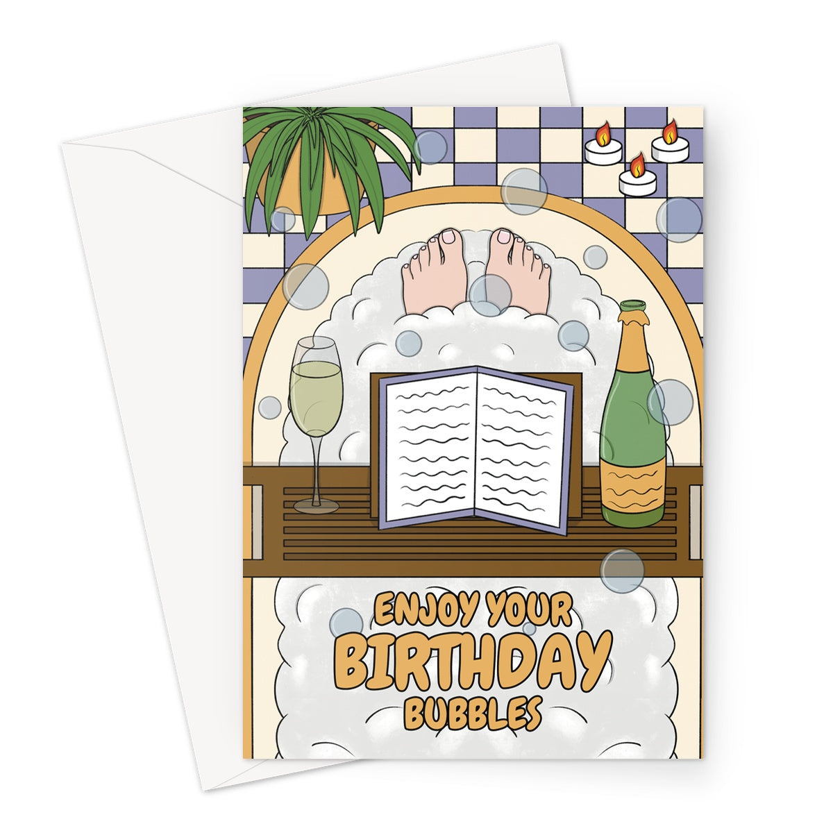 Arty birthday card for people who love a good soak in the bath