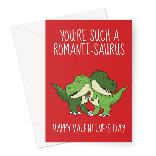 A cute t-rex dinosaur themed Valentine's Day card