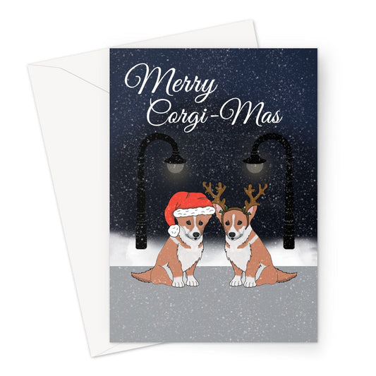 Merry Christmas Card - Cute Corgi Dogs - A5 Greeting Card