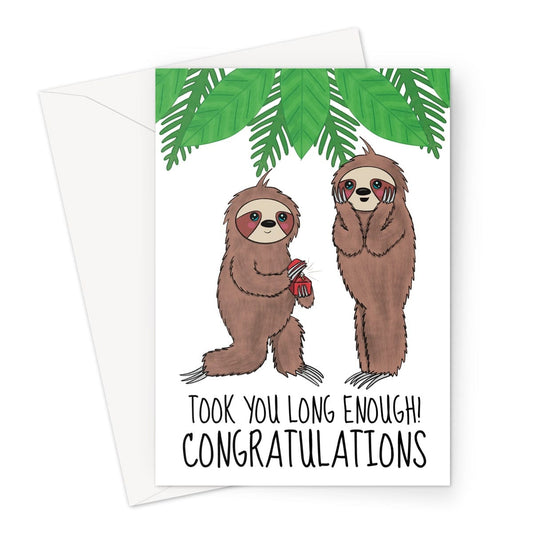 Funny sloth themed engagement card
