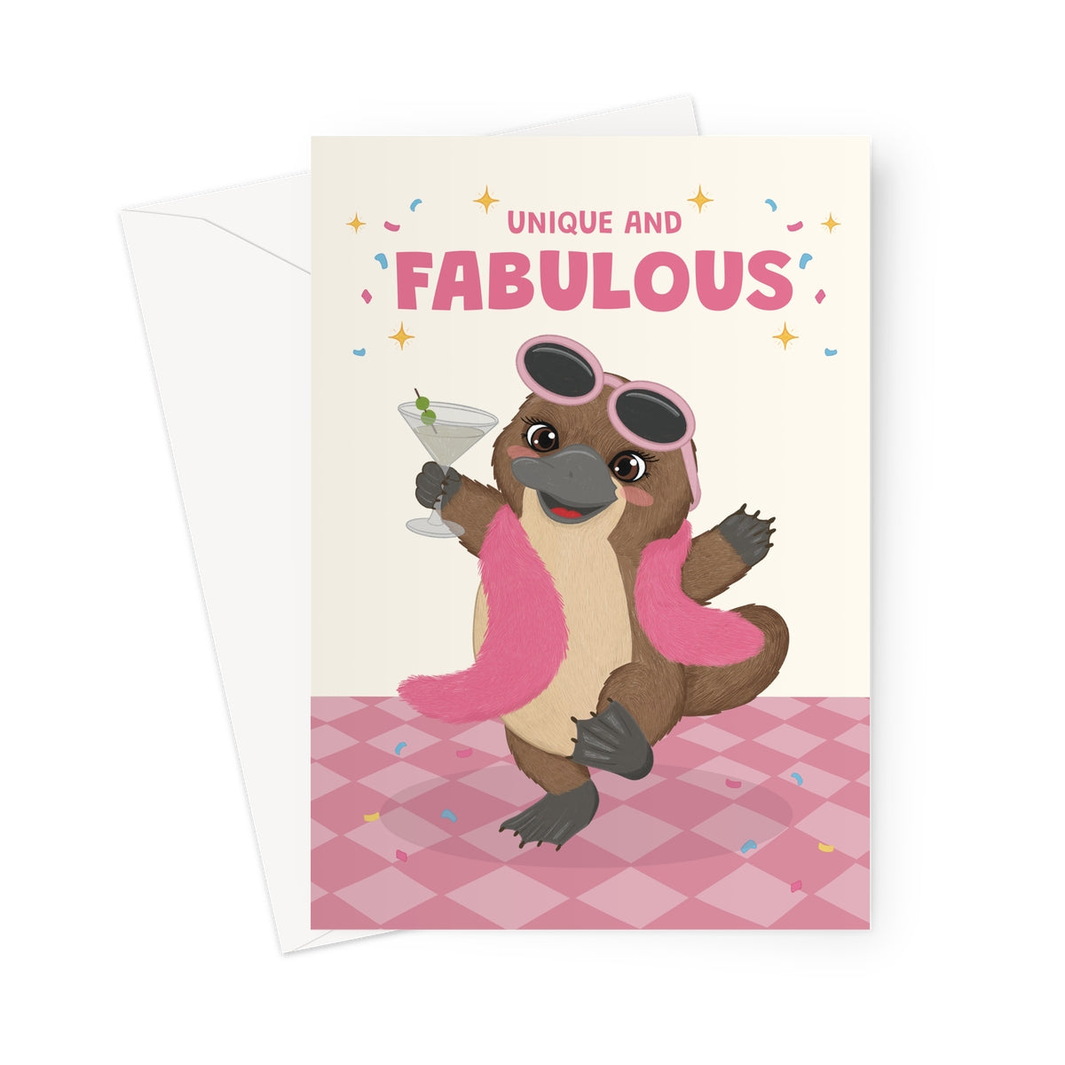 fabulous platypus birthday card with sunglasses cocktail and unique fabulous message