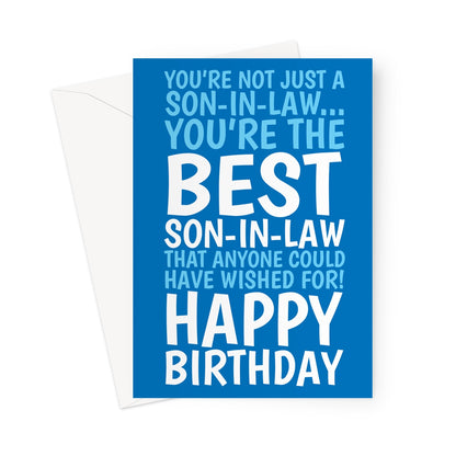 Son in law birthday card with bold blue background and heartfelt message