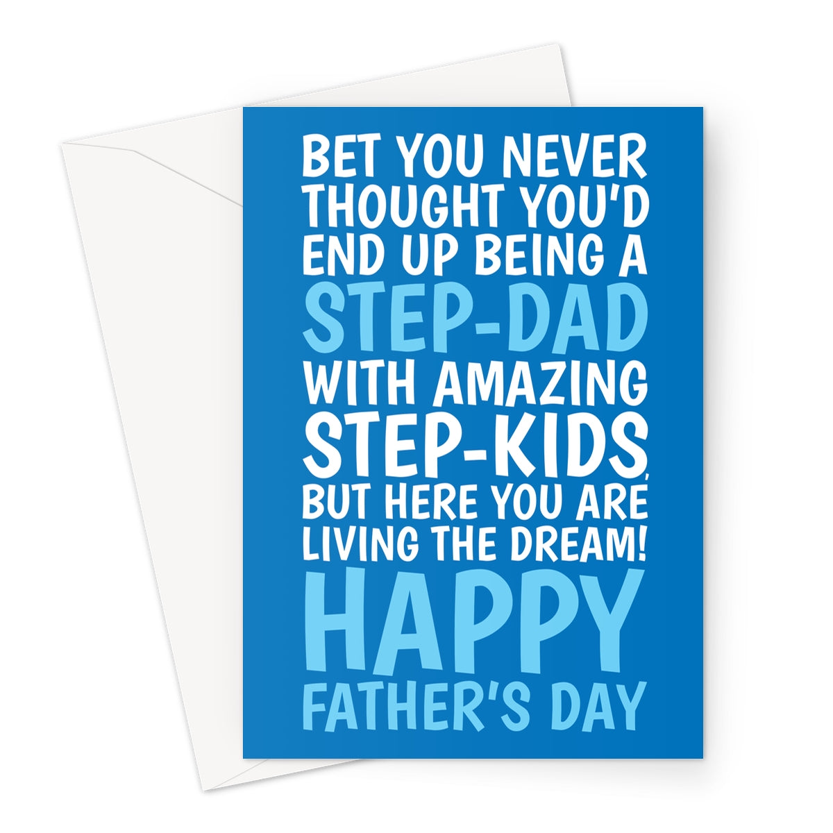 Step dad Father’s Day card from step kids with funny heartfelt message