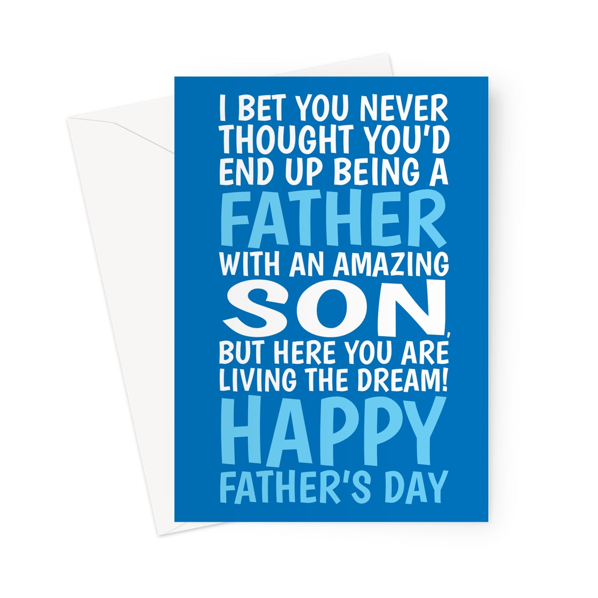 funny fathers day card from son living the dream dad card blue typography design