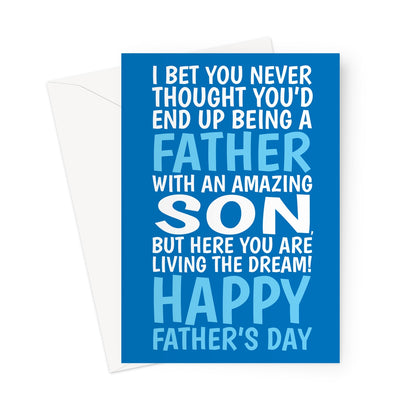 funny fathers day card from son living the dream dad card blue typography design