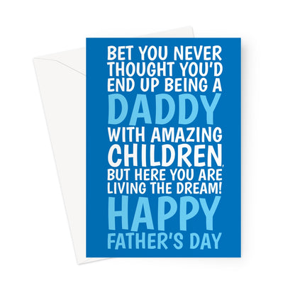 funny fathers day card from kids or daddy living the dream dad card blue typography design