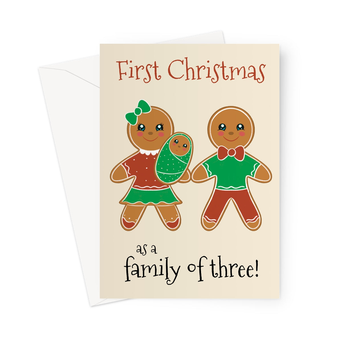 Same sex gingerbread family Christmas card with two parents and baby illustration