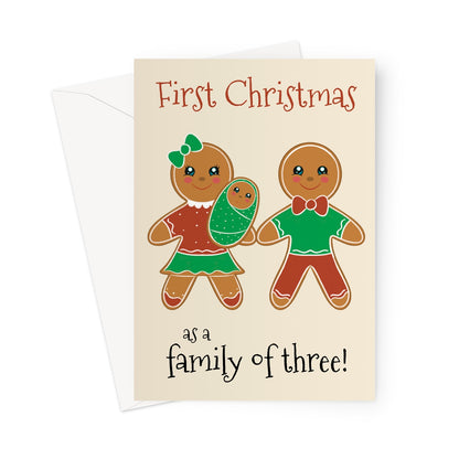 Same sex gingerbread family Christmas card with two parents and baby illustration