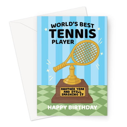 tennis birthday card with golden racket trophy and world’s best tennis player message