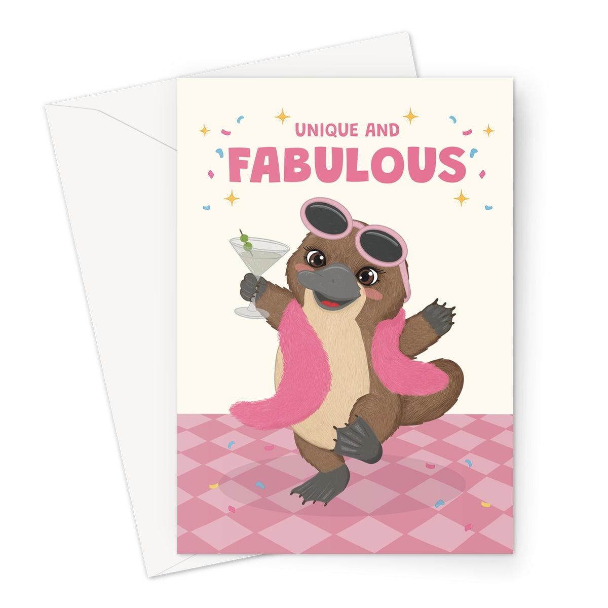 fabulous platypus birthday card with sunglasses cocktail and unique fabulous message
