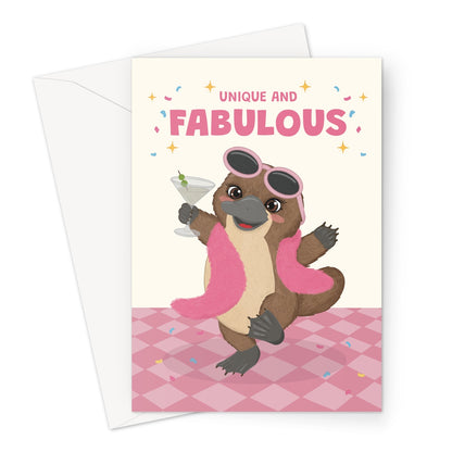 fabulous platypus birthday card with sunglasses cocktail and unique fabulous message