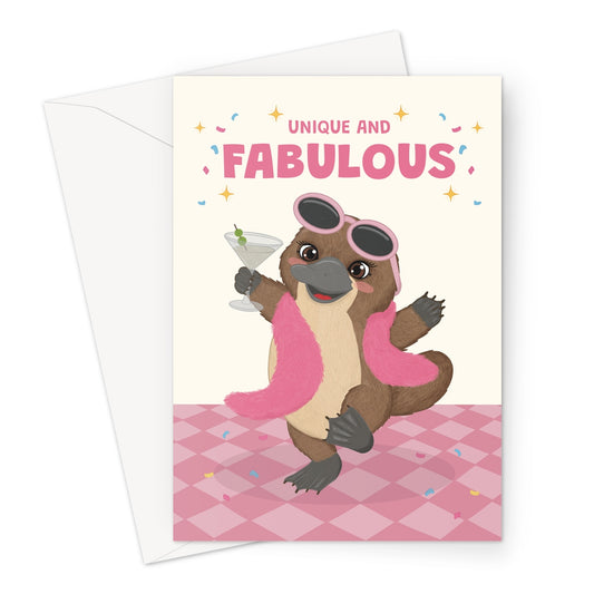 fabulous platypus birthday card with sunglasses cocktail and unique fabulous message