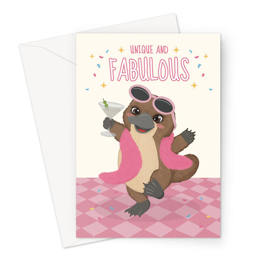 Fabulous platypus birthday card with cocktail and unique and fabulous message