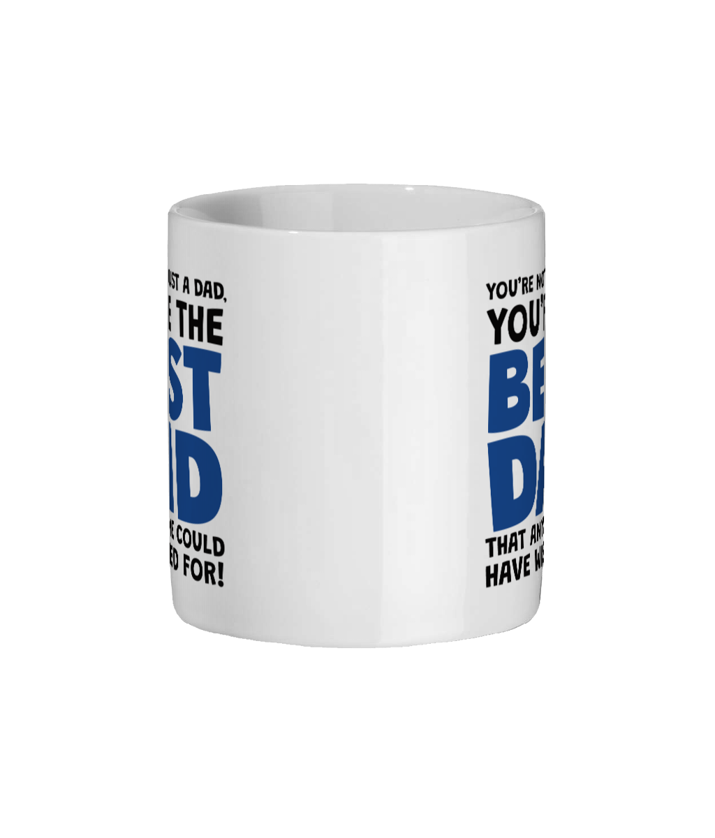 White mug with text on a white background