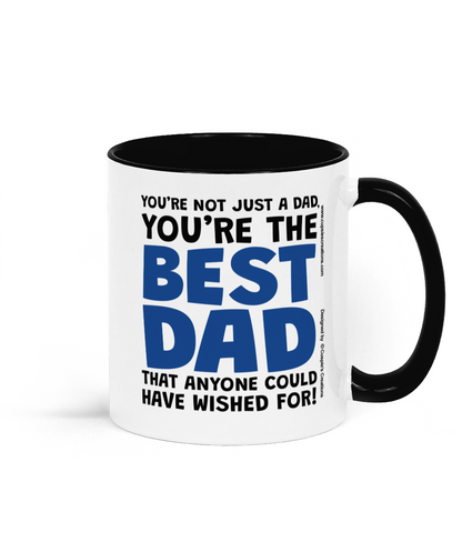 Best Dad mug with bold blue and black typography design on white ceramic Father's Day coffee mug - Right Side