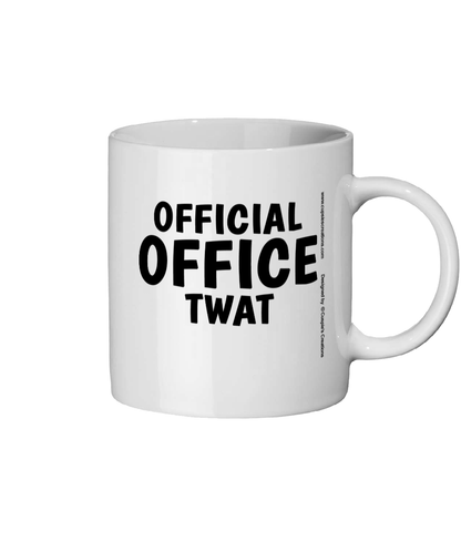 White mug with black text 'OFFICIAL OFFICE TWAT' on a white background