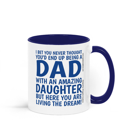 Funny Dad mug from daughter with blue typography Father's Day design on white ceramic mug - Right Side
