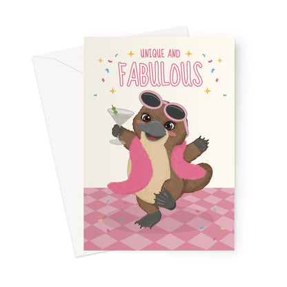 Fabulous platypus birthday card with cocktail and unique and fabulous message