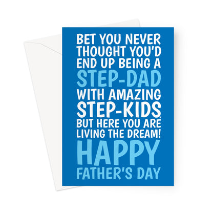 Step dad Father’s Day card from step kids with funny heartfelt message