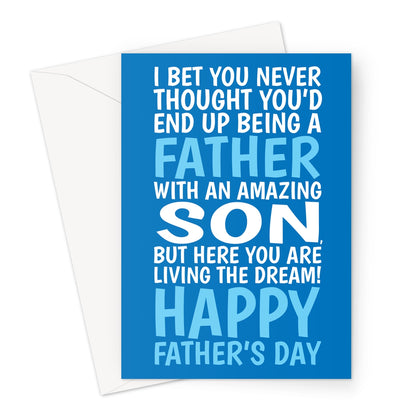 funny fathers day card from son living the dream dad card blue typography design