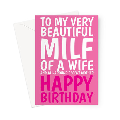 funny wife birthday card with pink typography and MILF of a wife birthday message