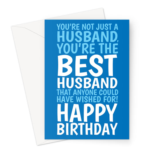 husband birthday card with bold blue typography and best husband birthday message