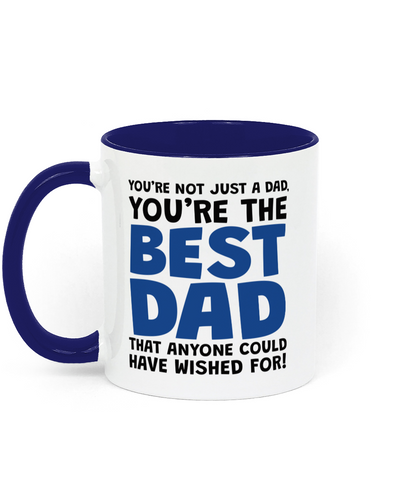 Best Dad mug with bold blue and black typography design on white ceramic Father's Day coffee mug - Left Side
