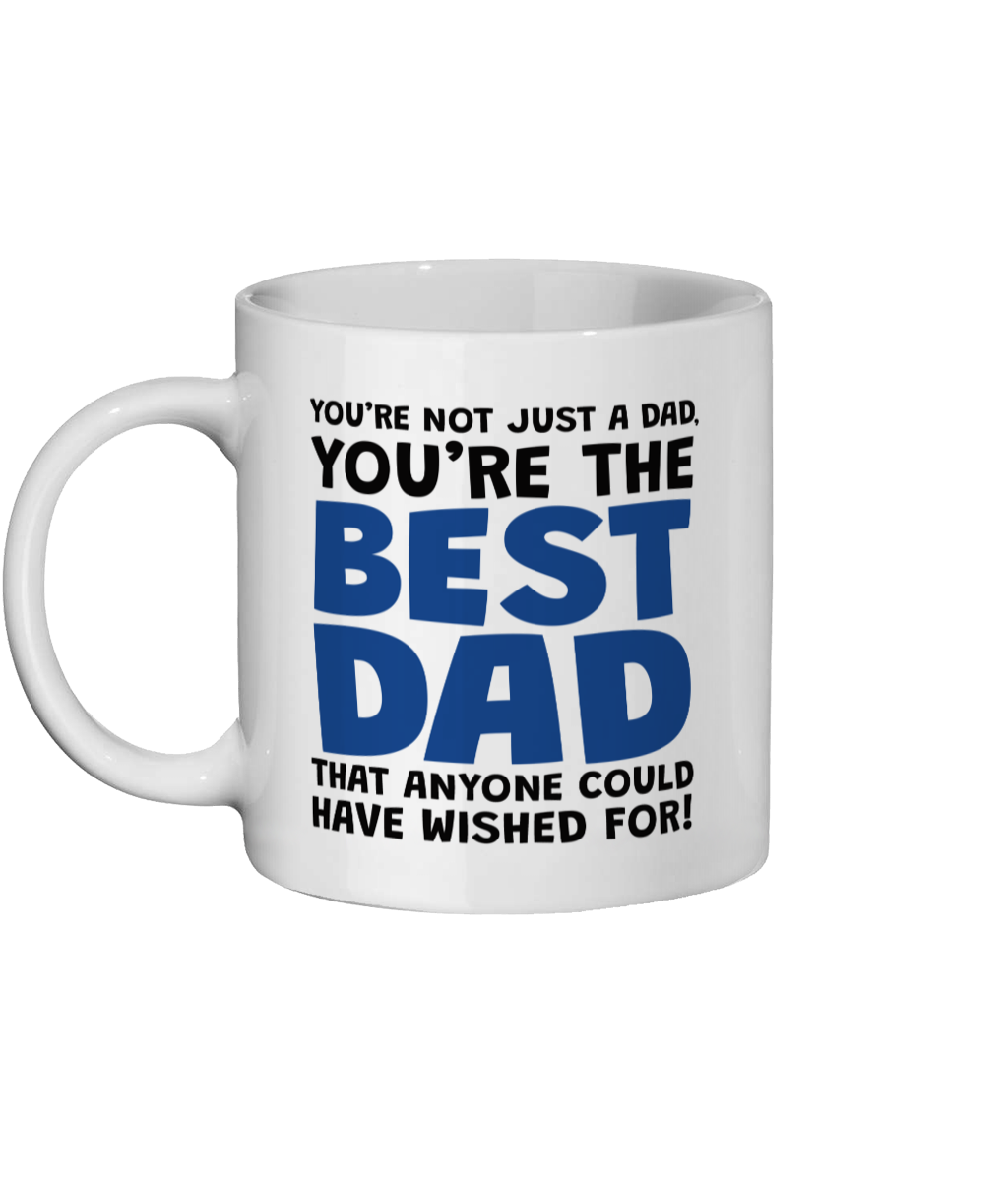Best Dad mug with bold blue typography design on white ceramic coffee mug Father's Day gift - Left Side