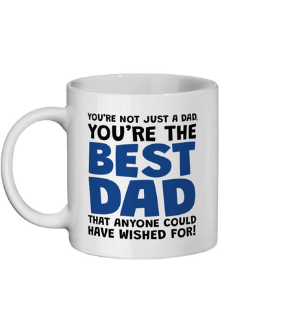 Best Dad mug with bold blue typography design on white ceramic coffee mug Father's Day gift - Left Side