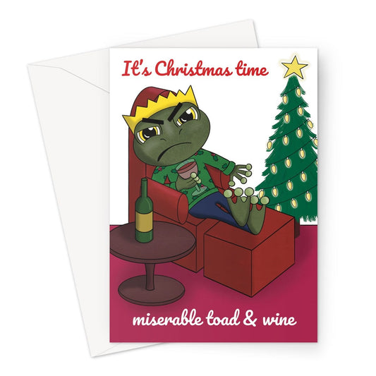 Merry Christmas Card - Funny Bah Humbug Miserable Toad And Wine Cupsie's Creations