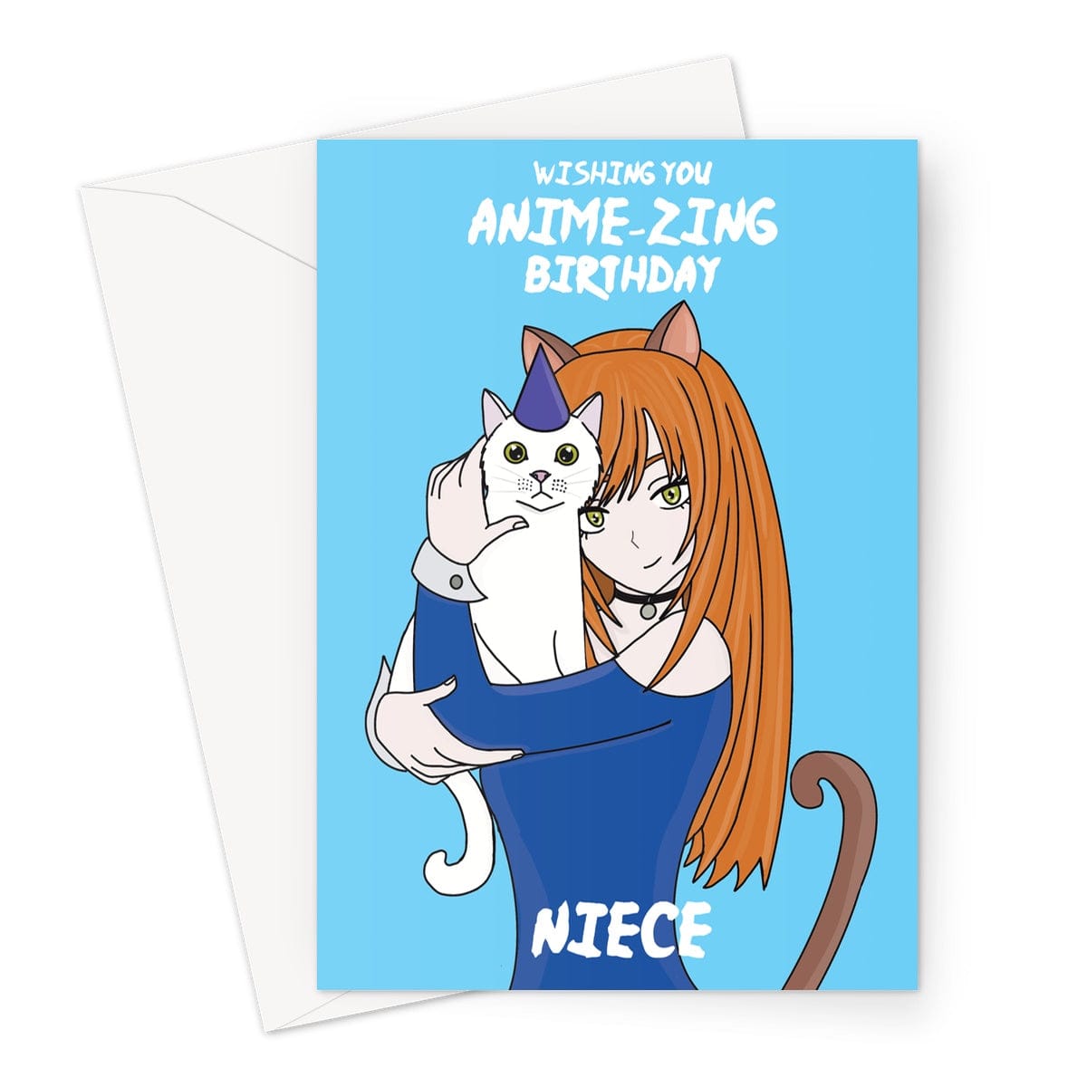 Happy Birthday Card For Niece- Anime & Manga Cat Girl - A5 Greetings Card Cupsie's Creations